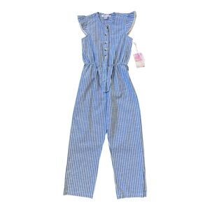 Japna Girls Blue & White Striped Sleeveless  Raffle Jumpsuit Size 8